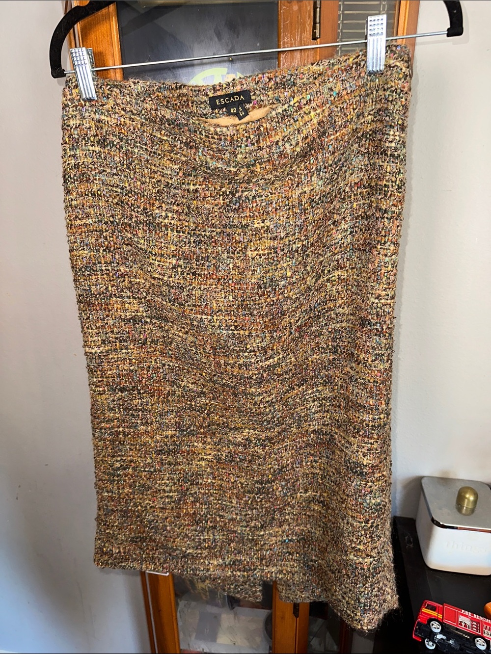 Escada Multicolor Tweed Pencil Skirt - Yellow & Brown Tones